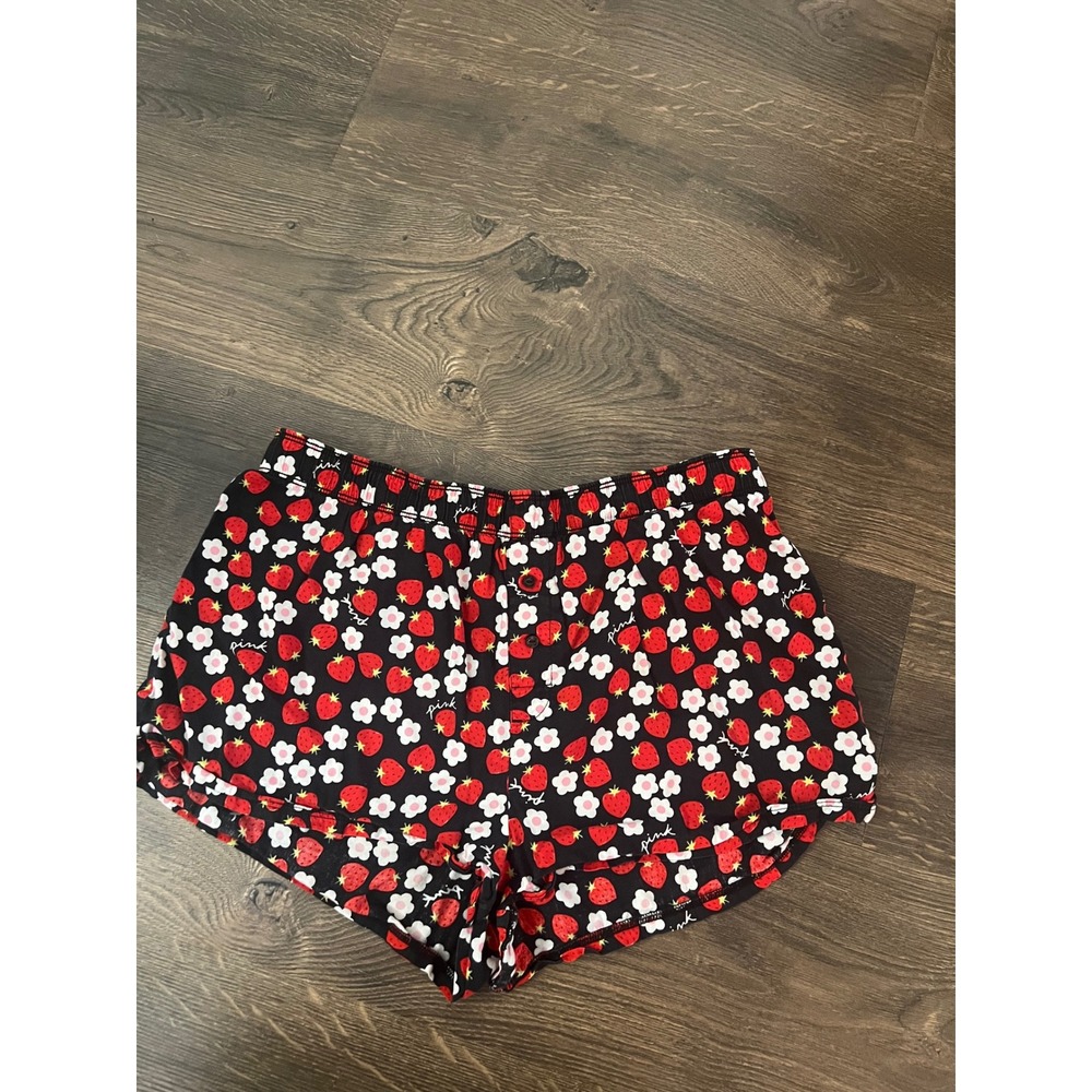 Victoria's Secret PINK Strawberry Daisy Pajama Shorts‎ Black Sleepwear Medium
